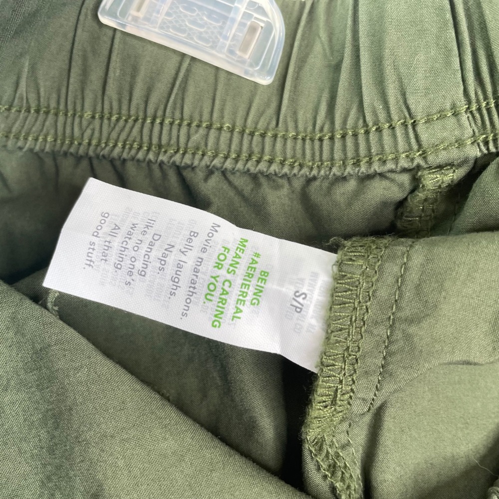 Aerie Womens Olive Green Cotton Cargo Pants Elastic Waist Toggle Hem Small - Picture 11 of 12
